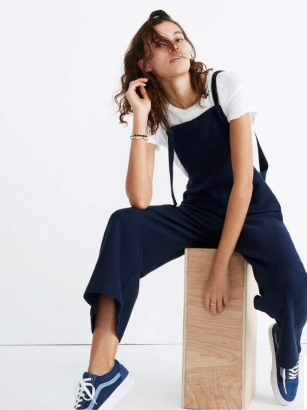 Madewell navy Ribbed tie overalls jumpsuit